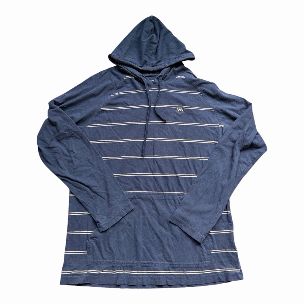 Men's Navy Blue RVCA Lightweight Hoodie, Striped Size Medium Surfer Skate Style